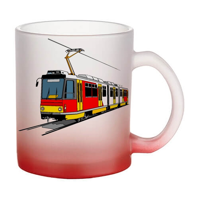 Skleněný hrnek s tramvají