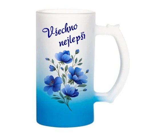 Skleněný korbel světle modrý z Vaší fotografie nebo grafiky Merch obsah 470 ml