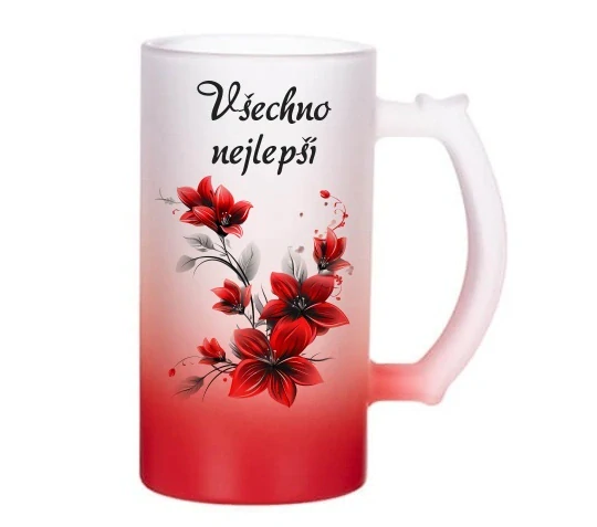 Skleněný korbel červený z Vaší fotografie nebo grafiky Merch obsah 470 ml
