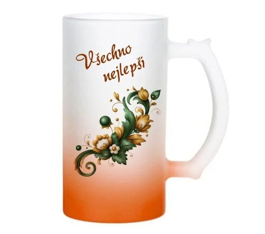 Skleněný korbel oranžový z Vaší fotografie nebo grafiky Merch obsah 470 ml