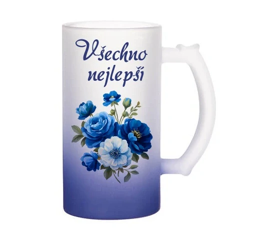Skleněný korbel tmavě modrý z Vaší fotografie nebo grafiky Merch obsah 470 ml