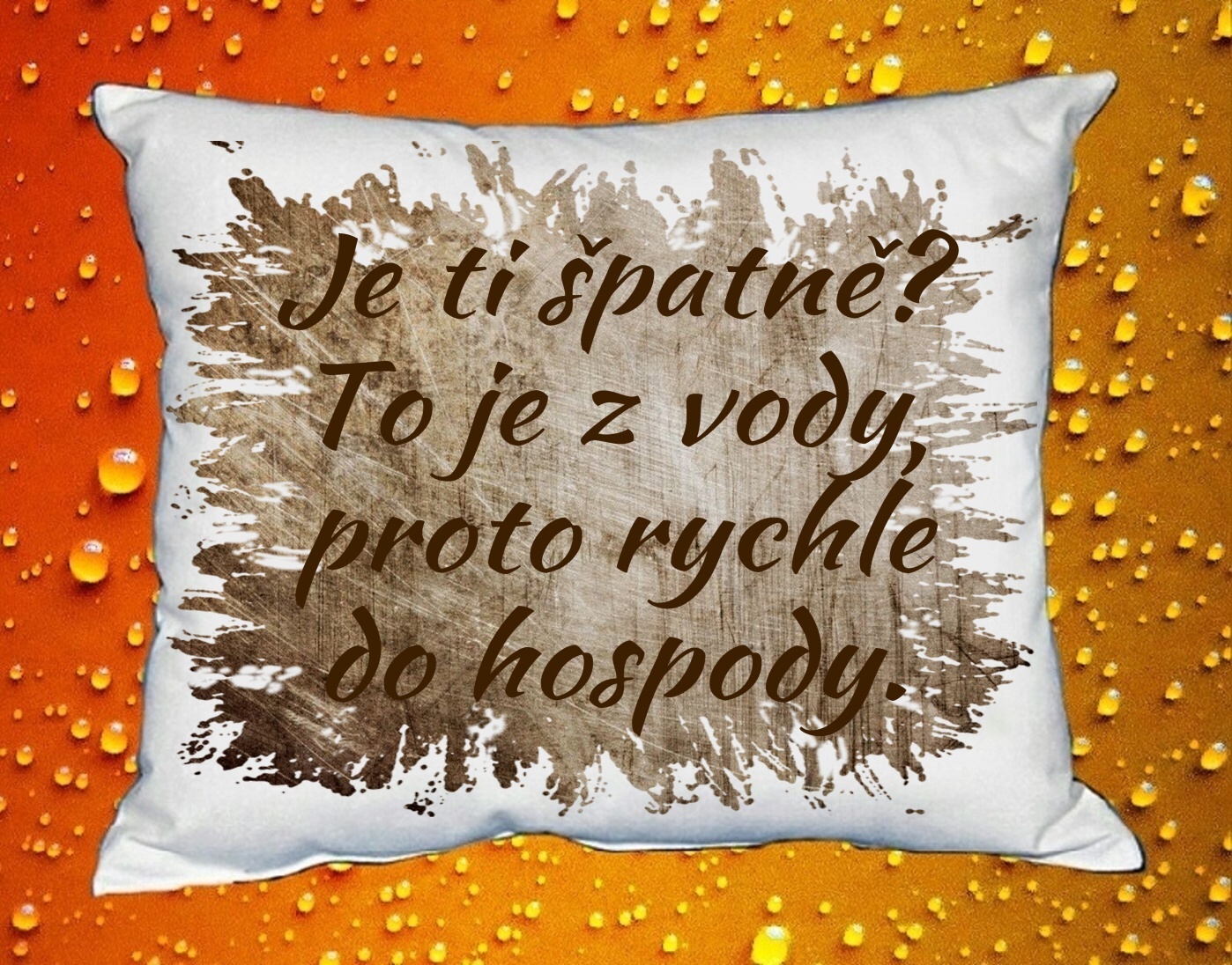 Polštář Je ti špatně ? To je z vody, proto rychle do hospody hnědý