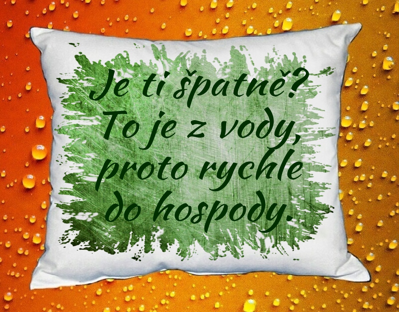 Polštář Je ti špatně ? To je z vody, proto rychle do hospody zelený