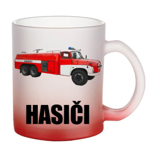 Skleněný hrnek  138 CAS 32  II hasičské  auto České výroby 