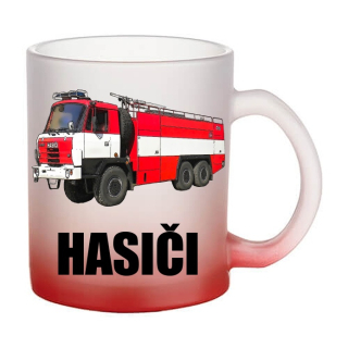 Skleněný hrnek  815 II hasičské  auto České výroby  ČERVENÝ