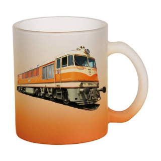 Skleněný hrnek s lokomotivou T678