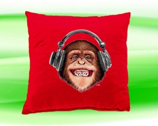 Polštářek opice se sluchátky červený