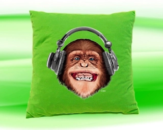 Polštářek opice se sluchátky zelený