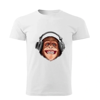 tričko opice se sluchátky bílé 