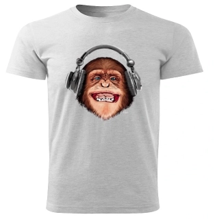 tričko opice se sluchátky světle šedý melír 