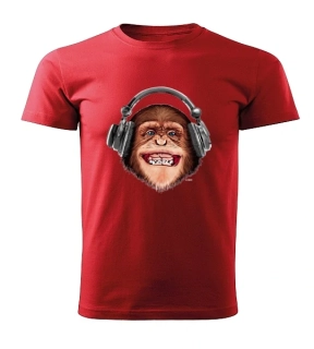 tričko opice se sluchátky červené 