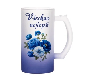 Skleněný korbel tmavě modrý z Vaší fotografie nebo grafiky  Merch obsah 470 ml