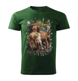 Moon River Lovu Zdar pes s liškou pánské tričko pro myslivce lahvově zelené 