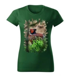 Moon River Lovu Zdar bažant dámské tričko pro myslivce lahvově zelené 