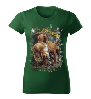 Moon River Lovu Zdar pes s liškou dámské tričko pro myslivce lahvově zelené 
