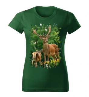 Moon River Lovu Zdar jelen sika dámské tričko pro myslivce lahvově zelené 