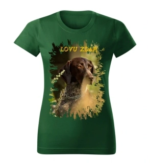 Moon River Lovu Zdar lovecký pes dámské tričko pro myslivce lahvově zelené 