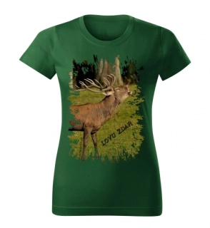 Moon River Lovu Zdar jelen dámské tričko pro myslivce lahvově zelené 