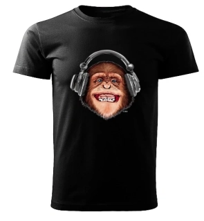 tričko opice se sluchátky černé 