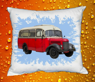 Moon River PRAGA RND modrý  polštářek s autobusem  30x40 cm
