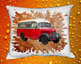 Moon River PRAGA RND oranžový polštářek s autobusem  30x40 cm