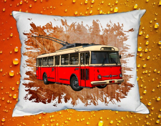 Moon River ŠKODA trolejbus oranžový  polštářek s autobusem  30x40 cm