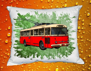 Moon River ŠKODA trolejbus zelený  polštářek s autobusem  30x40 cm