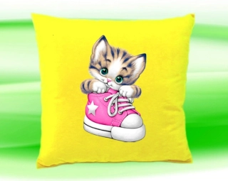 Polštář s kočičkou žlutý