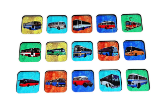 pexeso autobusy 30ks pevné kartičky 5x5 cm
