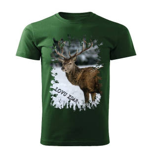 Moon River Lovu Zdar jelen v zimě pánské tričko pro myslivce lahvově zelené 
