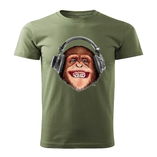 tričko opice se sluchátky khaki XS